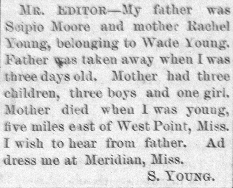 S. Young searching for their father Scipio Moore