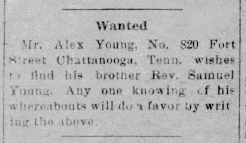 Mr. Alex Young searching for his brother Rev. Samuel Young 