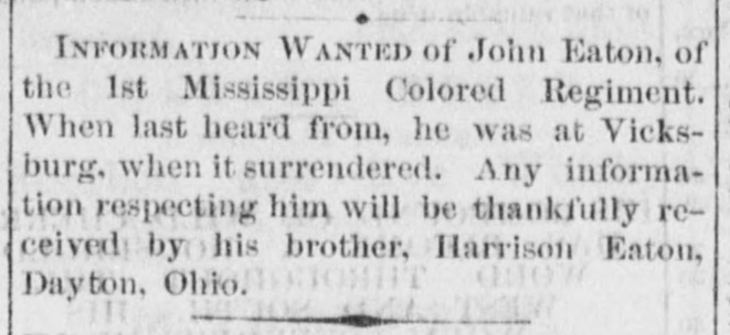 Harrison Eaton searching for his brother John Eaton