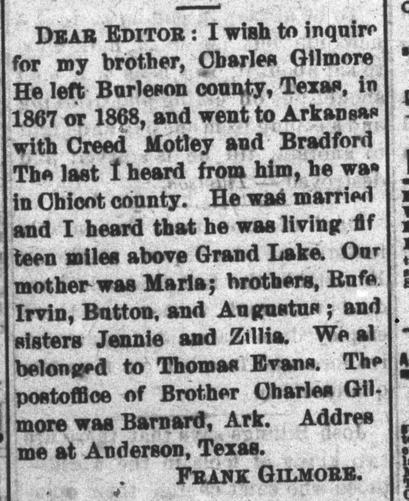 Frank Gilmore searching for his brother Charles Gilmore