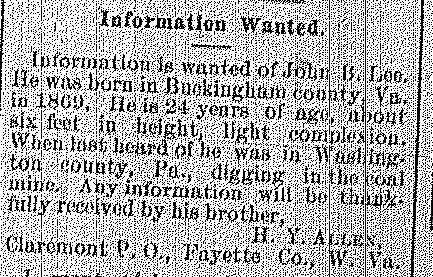 H. Y. Allen looking for brother John B. Lee