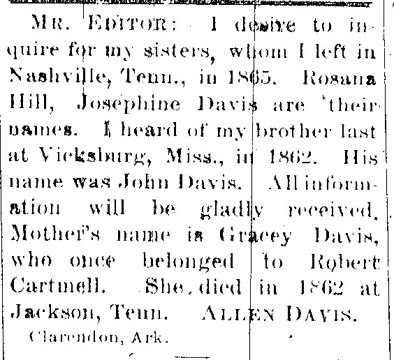 Allen Davis searching for his two sisters and brother John Davis. 