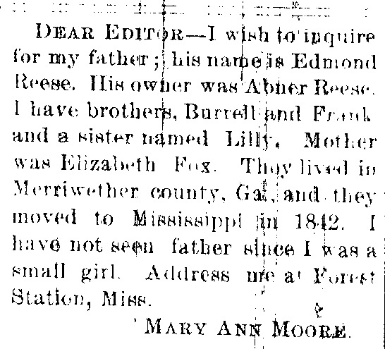 Mary Ann Moore looking for her father Edmond Reese