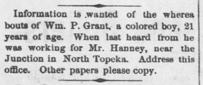 Information wanted of the whereabouts of Wm. P. Grant